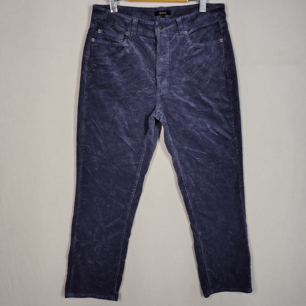 Quince Corduroy Pants Women's 8 Blue High Rise Straight Leg Cropped Ankle